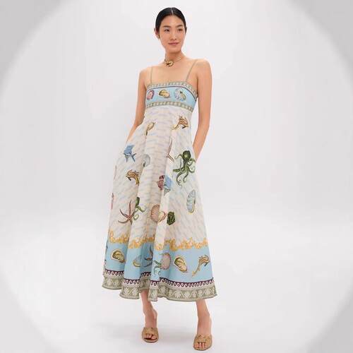 New Women's High-Waisted Linen Dress Summer Floral Cami