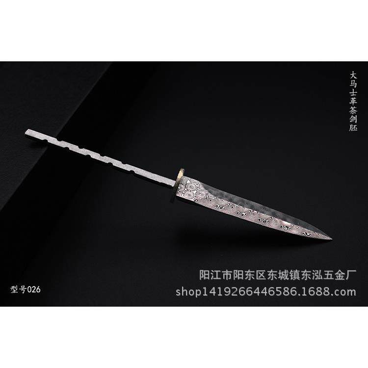 功夫茶配件 玫瑰圈纹大马士钢 茶刀头小直坯茶刀 DIY茶剑刀坯026