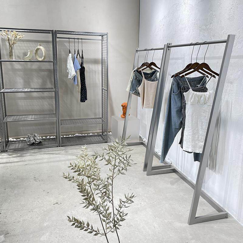 挂衣架服装店展示架落地式男女装店货架陈列架中岛侧挂金属银色