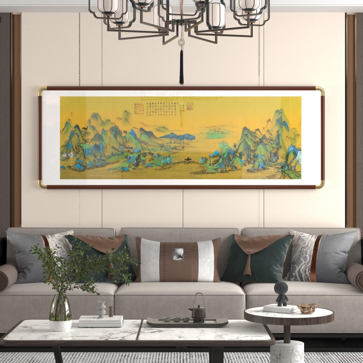 手绘千里江山图山水画客厅茶室装饰画沙发背景墙挂画壁画中式国画