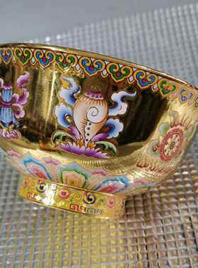 彩绘铜碗铜26583新款铜绘铜八宝碗铜器摆件彩工艺品