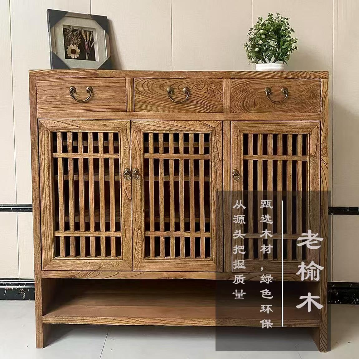 老榆木鞋柜家用简约现代玄关多功能储物实木收纳柜门口大容量柜子