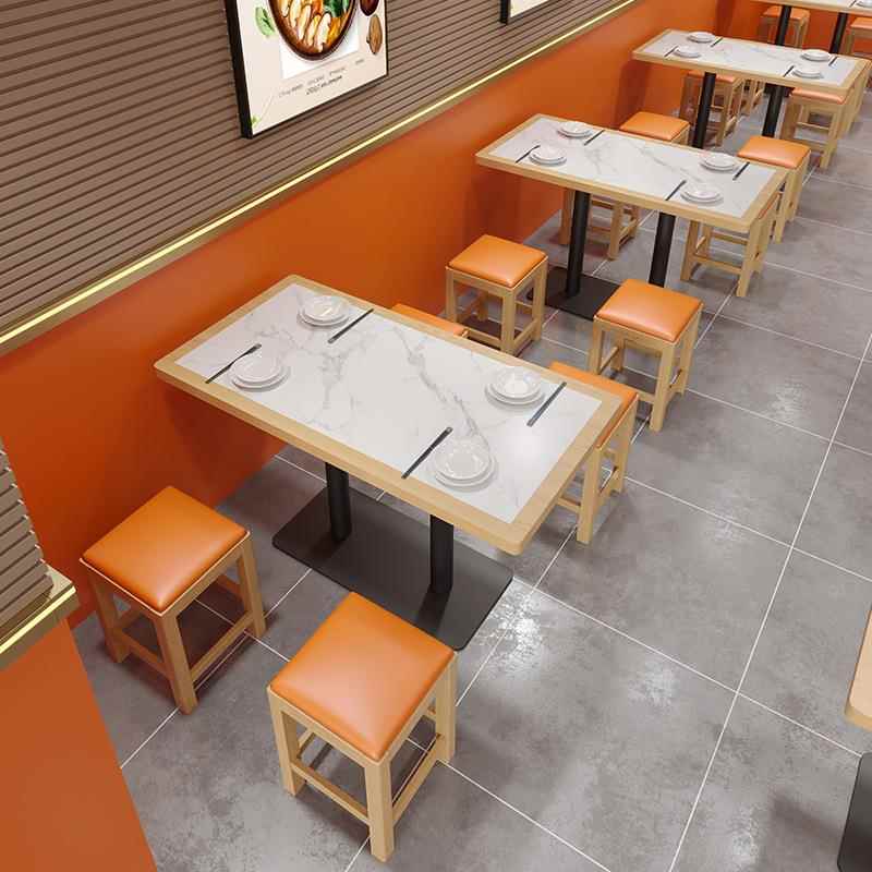 快餐桌椅实木小方凳早餐饮沙简县店组合餐岩子板桌面圆桌现代约