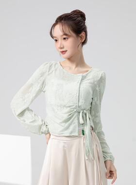 新中式古典舞蹈服女新款重工国风提花收腰显瘦优雅圆领衬衫0412d