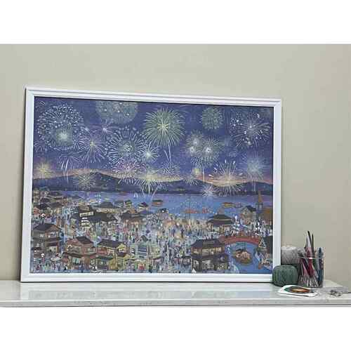 猫的天空2000片花火夜游96*68专用实木铝合金拼图画 画框白色卡纸