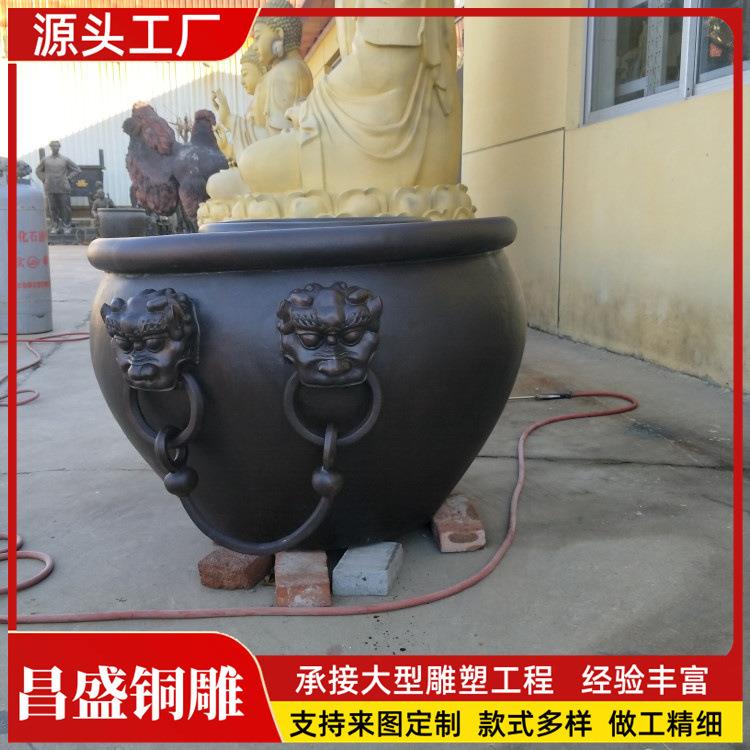 中式园林铜缸纯铜水缸摆件工厂制作仿古园林景观摆件