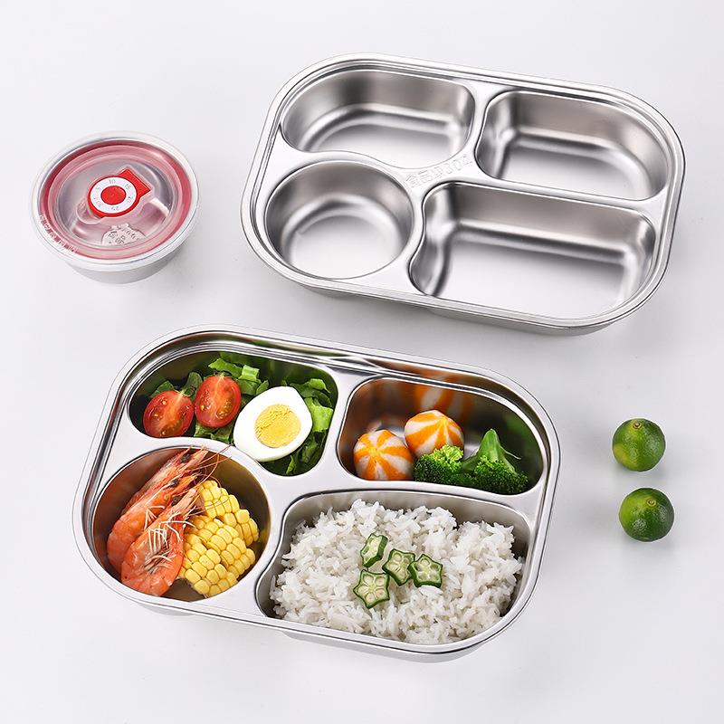食品级不锈钢餐盘分格快餐盘带盖学校食堂打饭饭盘托盘高颜值