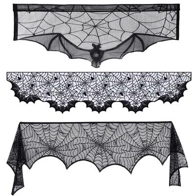 Halloween Lace Table Runner Black Spider Web Tablecloth Fire