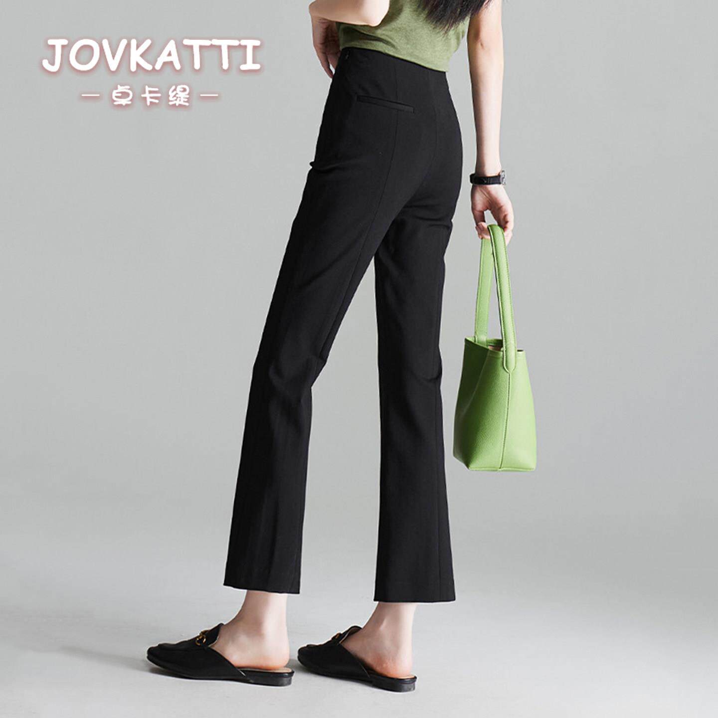 JOVKATTI九分西装微喇裤女高腰垂感夏季薄款小个子修身显瘦喇叭裤