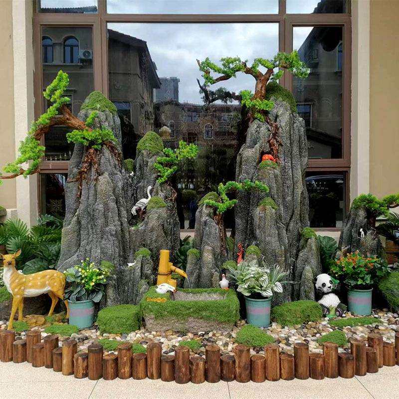 假山石头造景观仿真干山户外中式庭院布置鱼池装饰绿植摆件迎客松