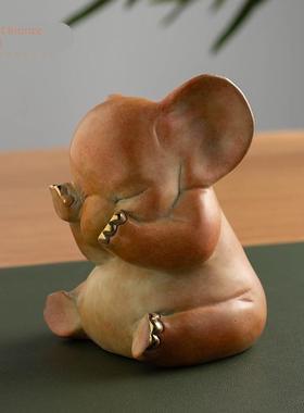 古铜官 黄铜小象摆件工艺品办公桌客厅家居装饰品轻奢高档礼品