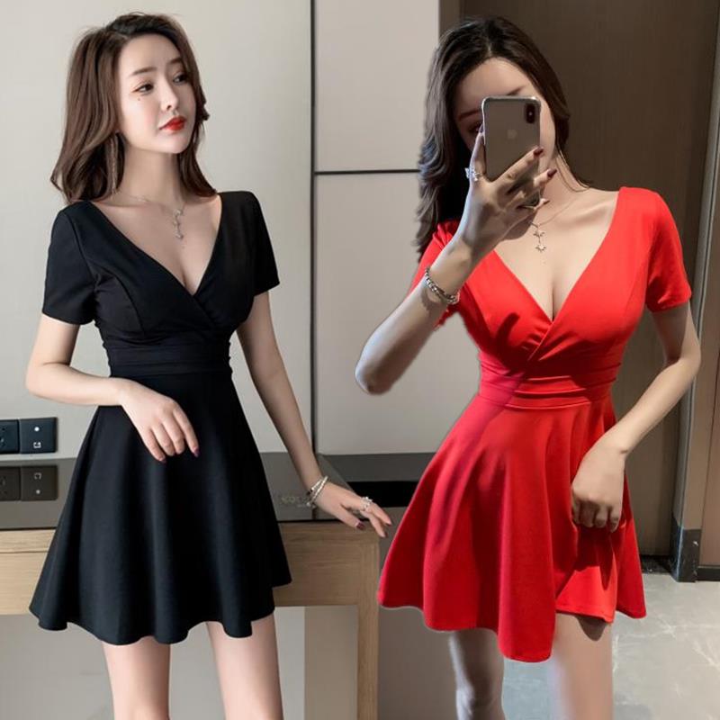 按摩足浴技师工作服养生会所露背洋装夜店性感女装低胸显瘦裙子