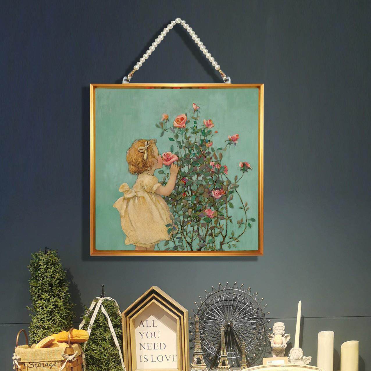 尺寸30*30带珠链铝合金装饰画现代唯美客厅餐厅玄关创意墙饰花卉