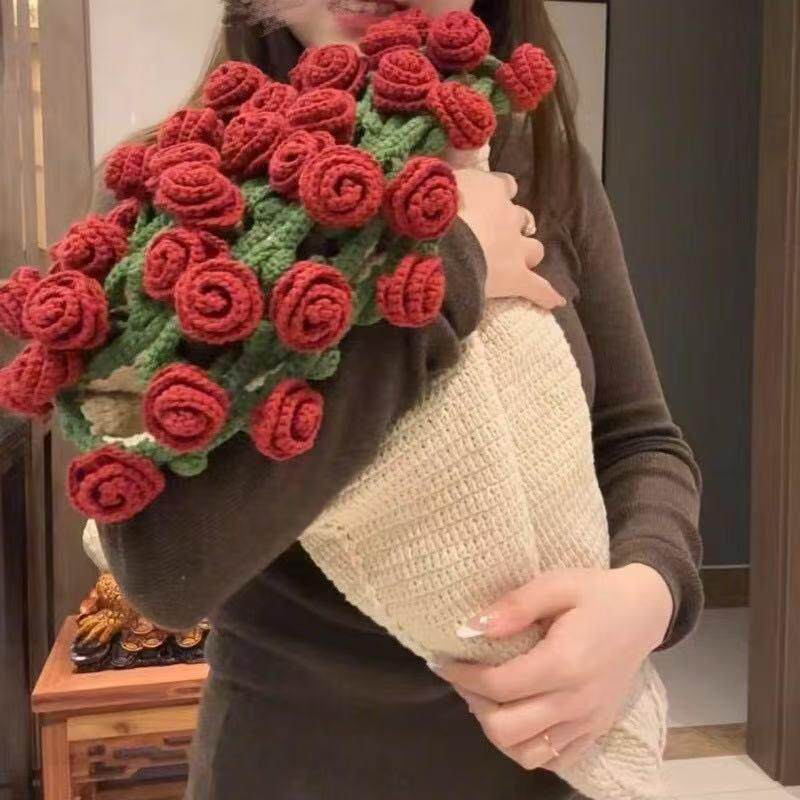 腈纶手工玫瑰毯团钩织花朵毛毯铃兰花毯成品玫瑰花束毯子成品