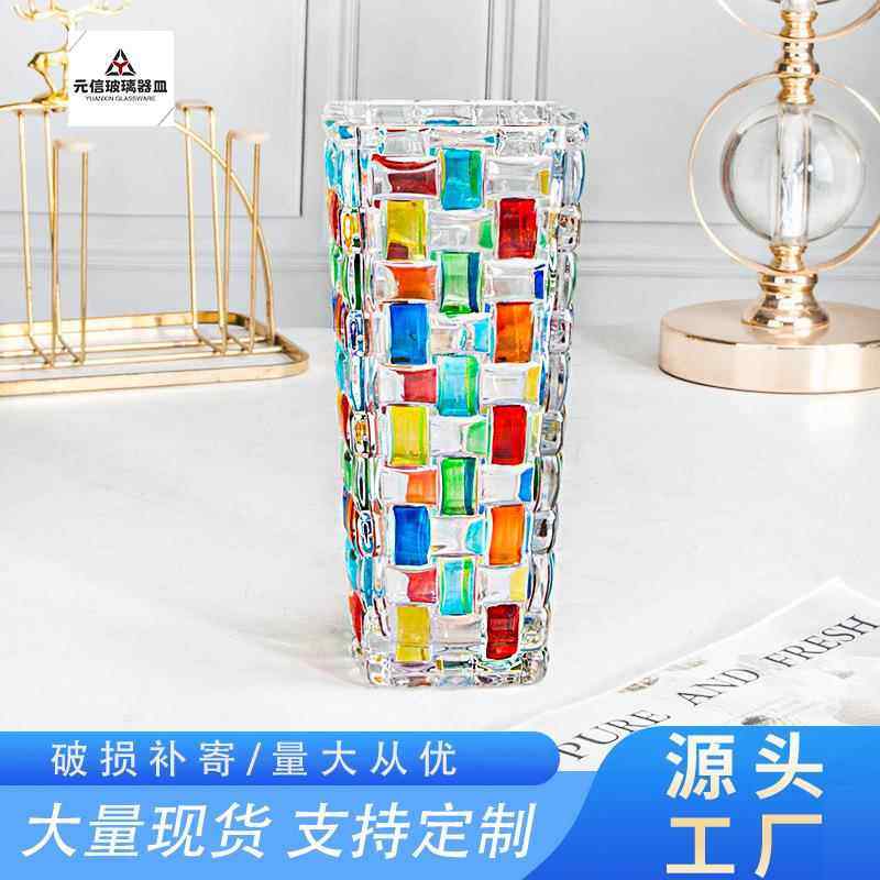 厂家手绘编织纹果盘 带盖糖果罐 果汁杯家居装饰摆件彩绘玻璃花瓶