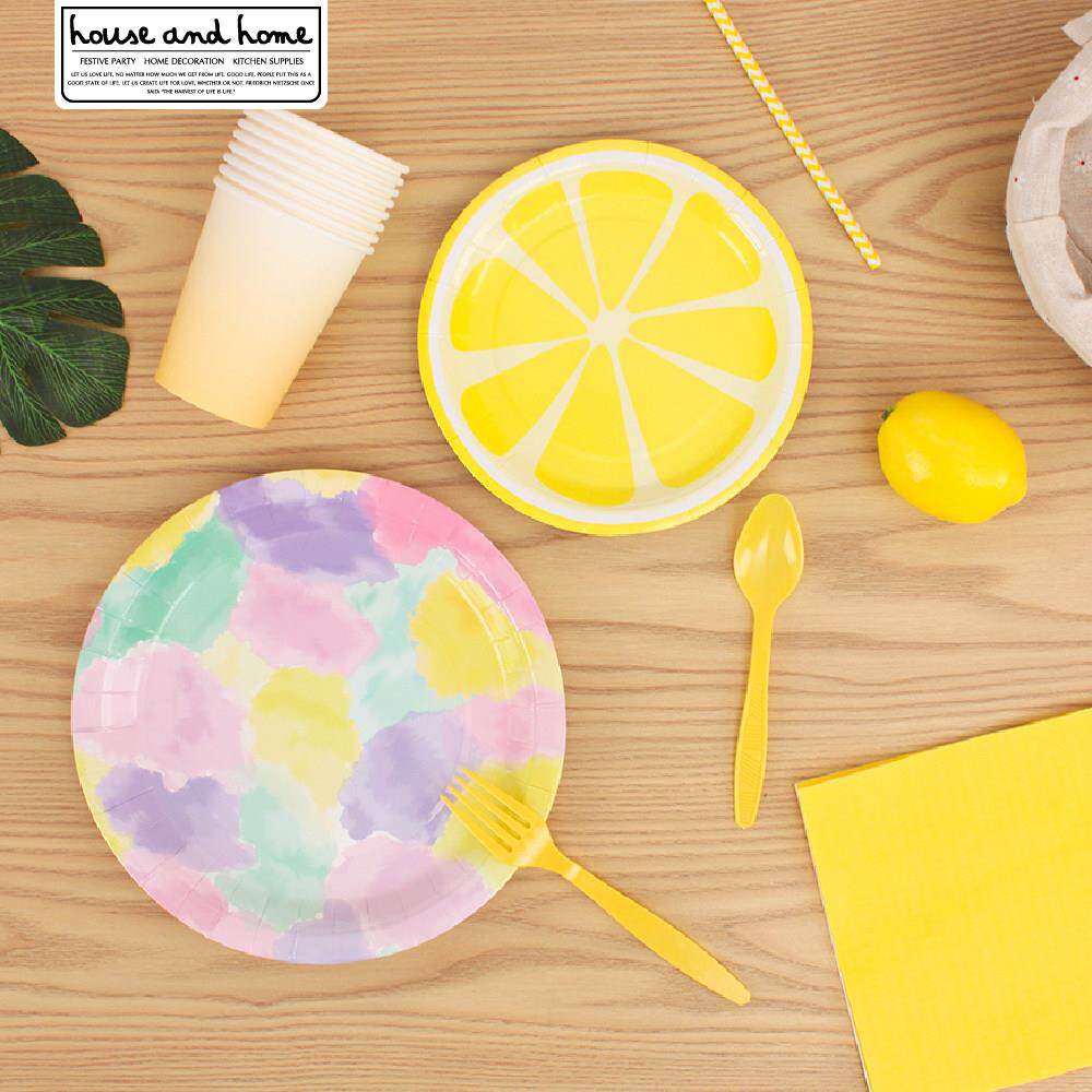派对一次性彩色水墨晕染纹纸碟轰趴纸盘餐具节日水果蛋糕点心装扮