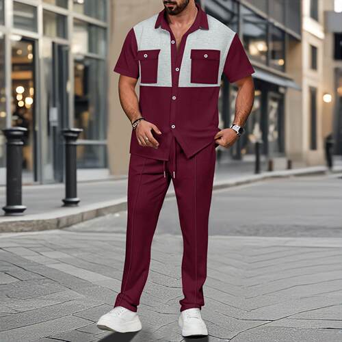 Four in one pocket color blocked short sleeved shirt, long