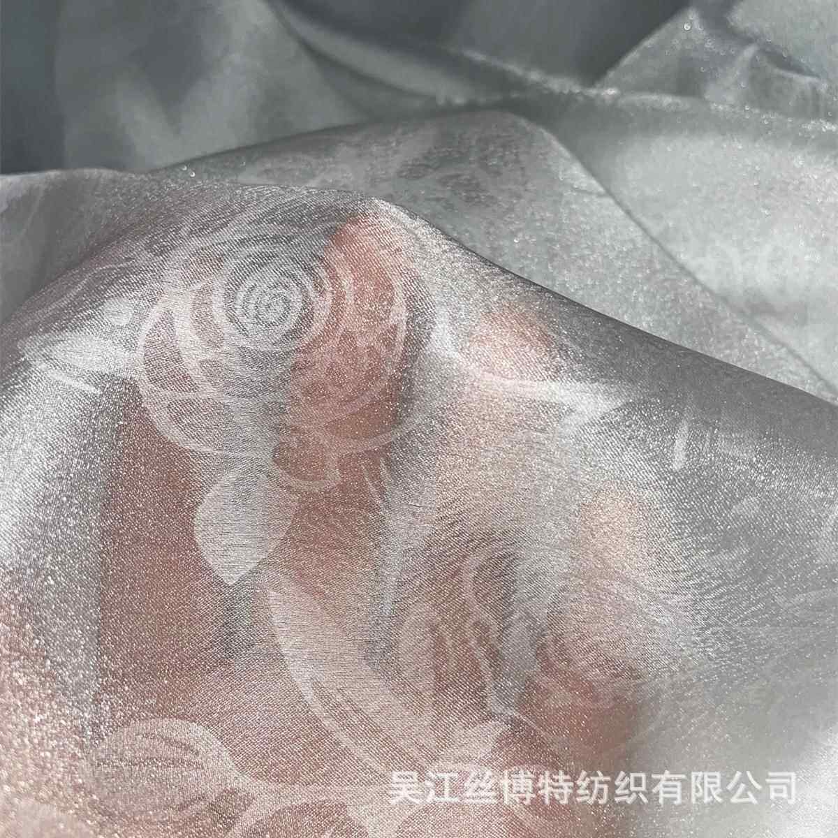 玫瑰暗纹纱新中式lolita女装布料连衣裙轻薄闪光皱飘飘欧根纱面料
