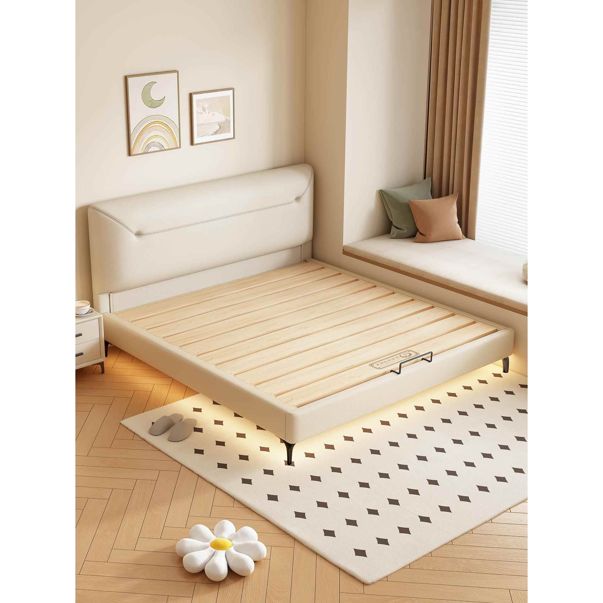 纯实木榫卯床小户型齐边薄床头静音互不干扰可定制加厚排骨架床架