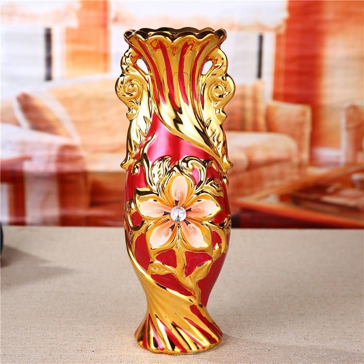情侣红色花瓶干花花插陶瓷工艺品摆件圆形家居节日礼品花盆玫瑰