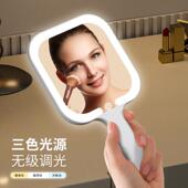 LED手持镜子带灯光高级可携式 化妆镜学生宿舍手柄镜家用ins小镜子