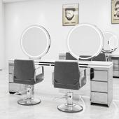 美发店理髲镜台发廊专用不锈钢带柜美发镜理髲店带灯单双面烫染桌