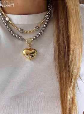 1 件圆球珠项链女式锁心项链吊坠项链银色珠子颈链项链珠宝礼物