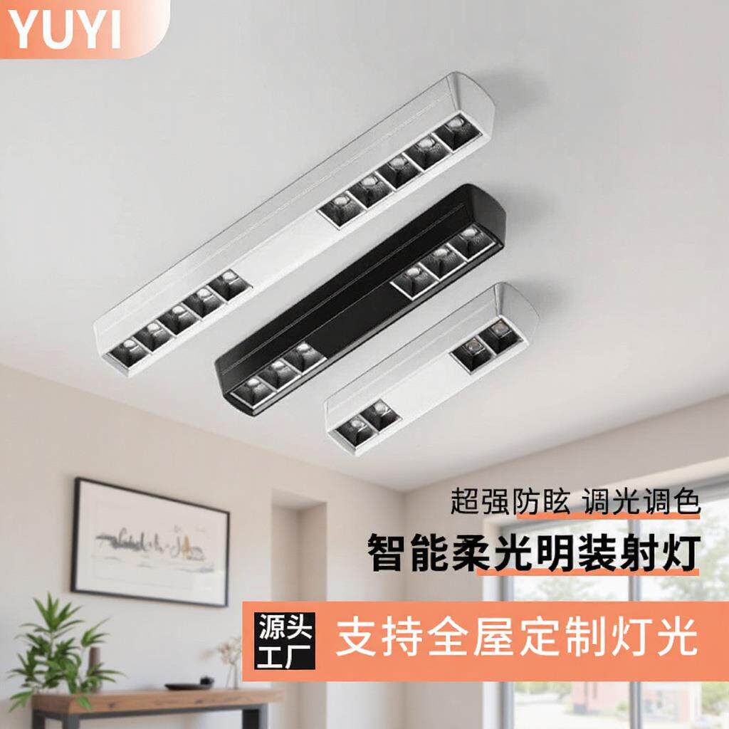 新款防眩明装射灯全光谱现代简约客厅卧室LED轻奢明装格栅长条灯