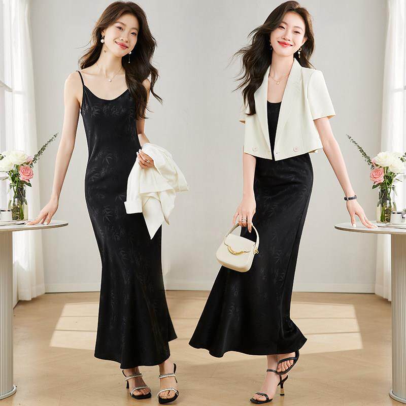 小香风短款外套女夏季薄款高级感短袖西装配新中式国风吊带洋装