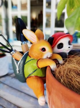 创意鱼缸小摆件花盆熊猫挂件彷真兔子盆景装饰品花园庭院民宿布景