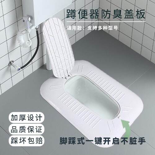 厕所盖板蹲坑盖通用防臭防堵塞器全封闭一键自动翻盖板蹲便器家用