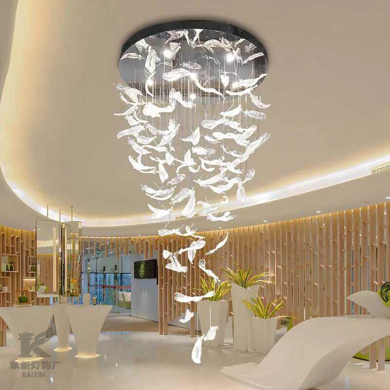 酒店吊灯创意大堂宾馆前台水晶琉璃羽毛灯服装店售楼沙盘工程灯饰