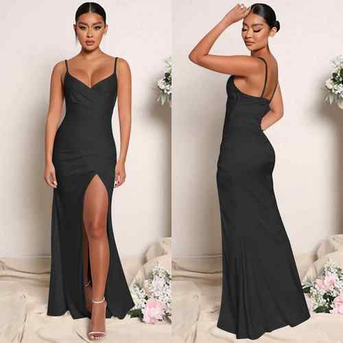 sheath dress elegant neck satin evening gown with high