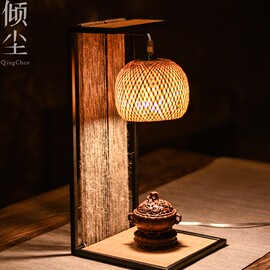 禅意竹编灯创意小夜灯吊灯，竹艺灯罩台灯，复古茶空间装饰床头氛围灯