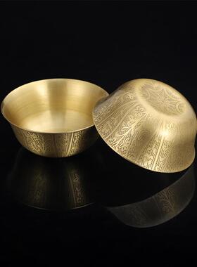 铜碗纯黄铜用家金饭加厚供台碗供水杯供黄铜碗碗神前供具树纹水铜