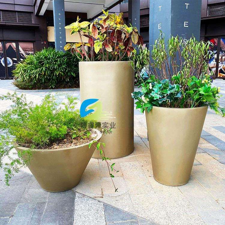 户外景观市政玻璃钢花箱售楼部金色花钵机场公共美陈花器商场花盆