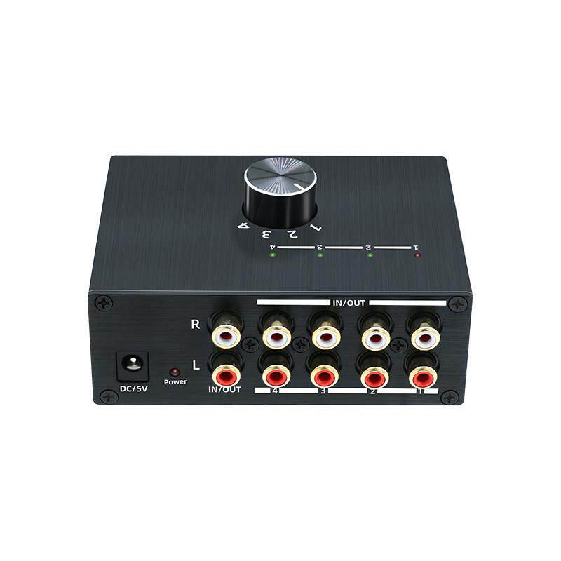 四进一出音频切换器无损 3.5mm音源转换开关分线器2进1出声音快切