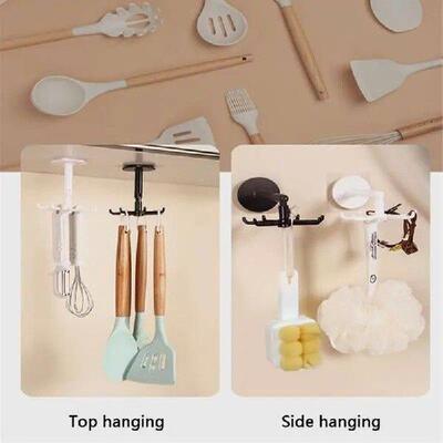 Kitchen Utensil Hanger With 7 Hooks 360 Degrees Rotated