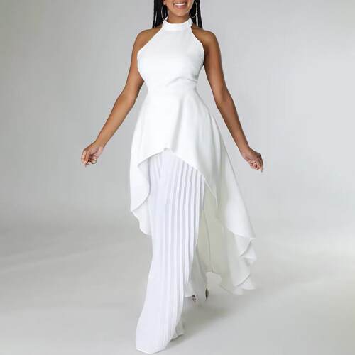 Summer private suit backless top pleated wide leg pants