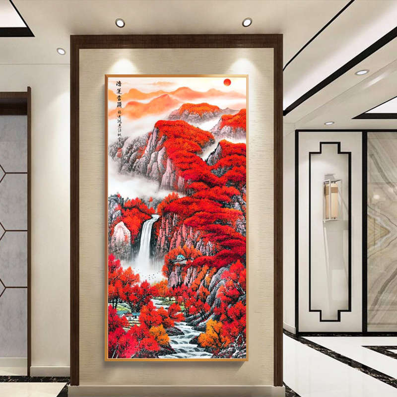 数字油画diy手工填色油彩画客厅大幅山水装饰画玄关竖版鸿运当头