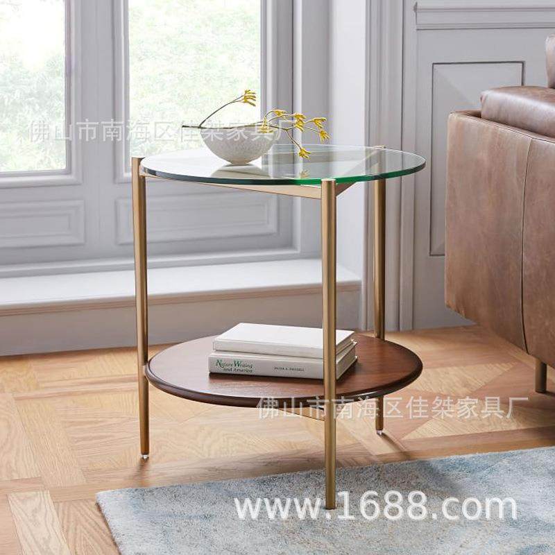 简约现代奢镀金茶几不锈钢化玻钢轻璃双木板层长无品牌/茶几D56