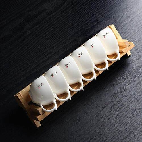 乳脂玉白瓷茶杯6件套陶瓷功夫茶具茶具家庭招待茶具架组合