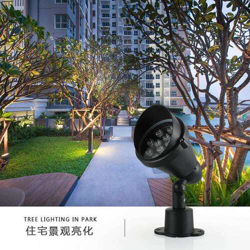 led户外防水地插投光灯草坪投射灯圆形插地灯庭院花园埋地射树灯