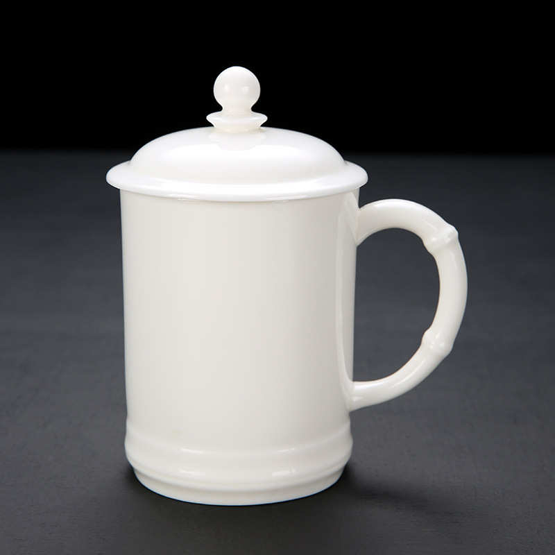 德化白瓷陶瓷茶杯办公室会议杯个人专用描金竹节杯纯白水杯礼品杯