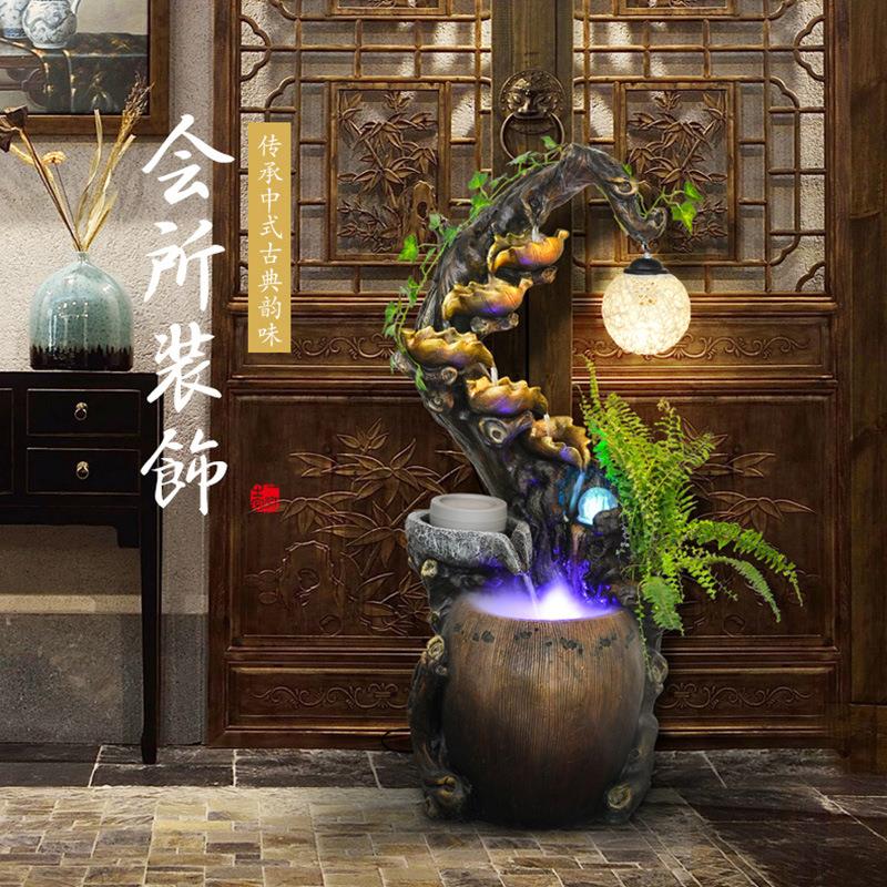 落地中式根雕流水喷泉风水轮摆件客厅招财鱼缸加湿器创意家居装饰