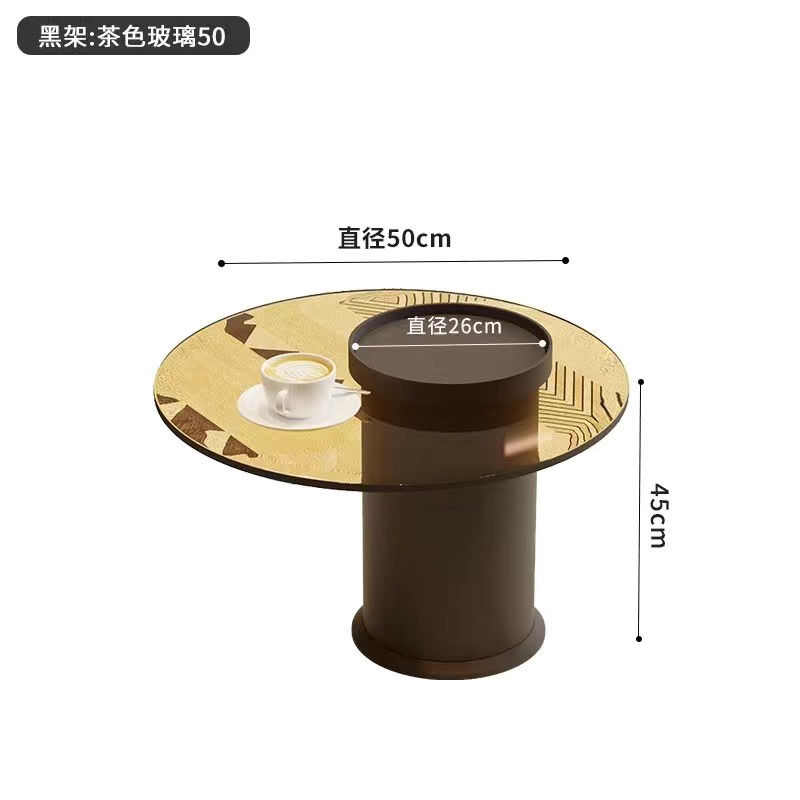 岩板圆形茶几客厅家用轻奢现代简约大小户型黑色茶桌玻璃意式极简