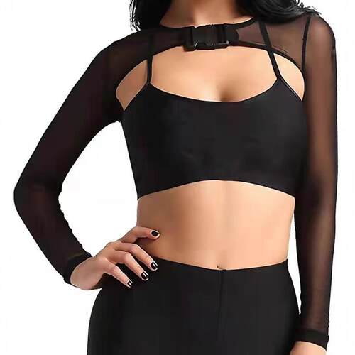 Umbilical top with transparent front placket and shawl