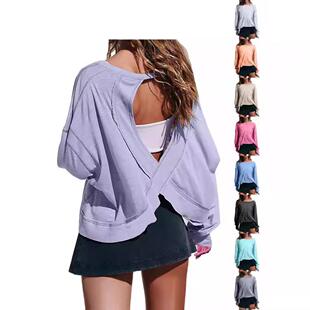 Buenoble Open Back Women Sleeve Cropped Athletic Shirt