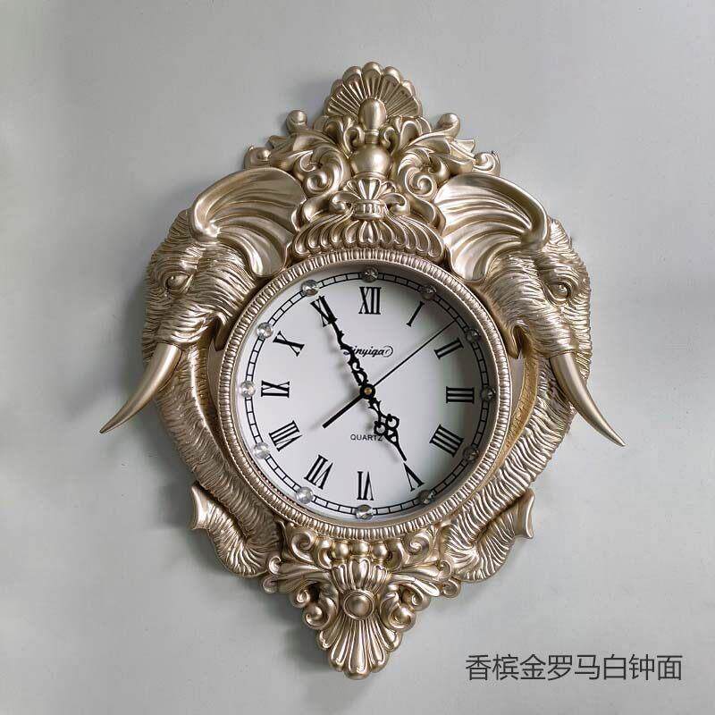 招财大象别墅挂钟欧式轻奢客厅钟表家用玄关壁挂美式艺术个性时钟