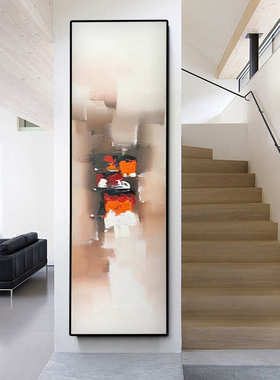 简手绘橙色挂画抽象客厅装饰画极轻背景奢墙壁玄关走道北欧油画